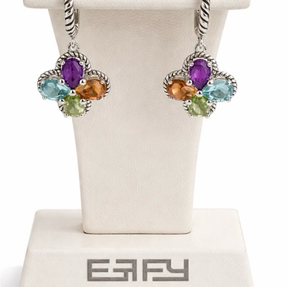 Effy Sterling Silver 925 multicolor Flower ladies drop Earring/Beautiful Gift
